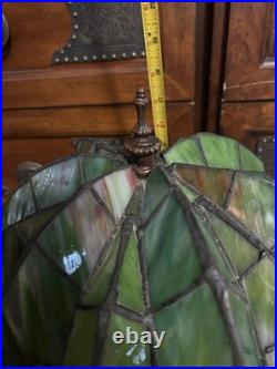 Vintage Tiffany Style Palm Tree Table Lamp 16 Stained Slag Glass