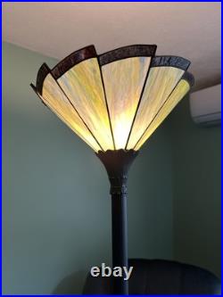 Vintage Tiffany Style Slag Glass Floor Lamp Green. Quoizel Collectibles