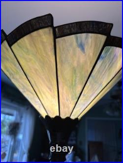 Vintage Tiffany Style Slag Glass Floor Lamp Green. Quoizel Collectibles