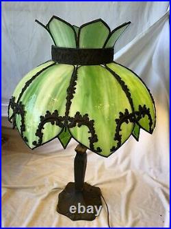Vintage Tiffany Style Slag Glass Shade Baroque Style Table Lamp