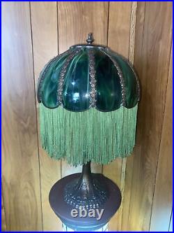 Vintage Tiffany Style Slag Glass Table Lamp Size Shade 12 Inches & 20.5 Inches H