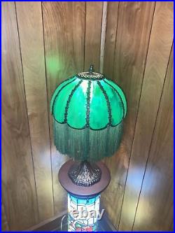 Vintage Tiffany Style Slag Glass Table Lamp Size Shade 12 Inches & 20.5 Inches H