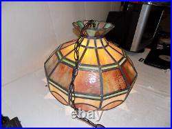 Vintage Tiffany Style Stained Glass Hanging Lamp Large 20