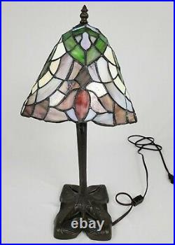 Vintage Tiffany Style Stained Glass Lamp Tulip Design Jeweled Art Nouveau 21