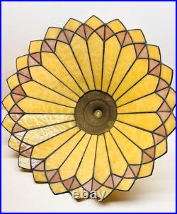 Vintage Tiffany Style Stained Slag Glass Cast Metal Base Table Lamp 23 x 19