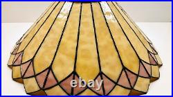Vintage Tiffany Style Stained Slag Glass Cast Metal Base Table Lamp 23 x 19