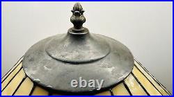 Vintage Tiffany Style Stained Slag Glass Cast Metal Base Table Lamp 23 x 19