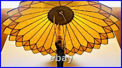 Vintage Tiffany Style Stained Slag Glass Cast Metal Base Table Lamp 23 x 19
