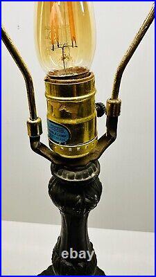 Vintage Tiffany Style Stained Slag Glass Cast Metal Base Table Lamp 23 x 19