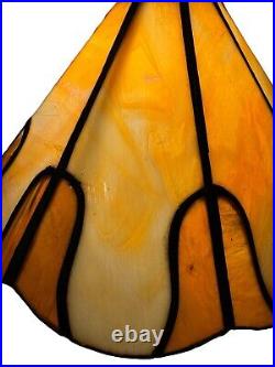 Vintage Tiffany Style Stained Slag Glass Cast Metal Table Lamp 15 Base Tree