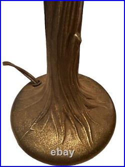 Vintage Tiffany Style Stained Slag Glass Cast Metal Table Lamp 15 Base Tree