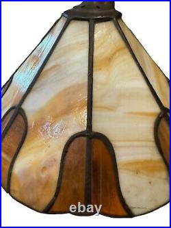 Vintage Tiffany Style Stained Slag Glass Cast Metal Table Lamp 15 Base Tree