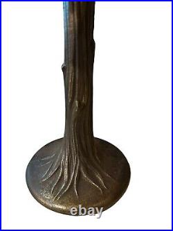 Vintage Tiffany Style Stained Slag Glass Cast Metal Table Lamp 15 Base Tree