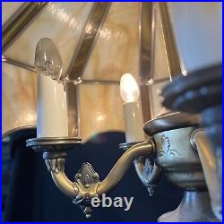 Vintage Tiffany Style Stained Slag Glass Cast Metal Table Lamp 29' Vintage Tiffany Style Stained Slag Glass Cast Metal Table Lamp 29'