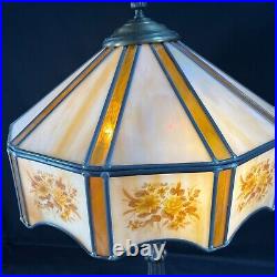 Vintage Tiffany Style Stained Slag Glass Cast Metal Table Lamp 29'