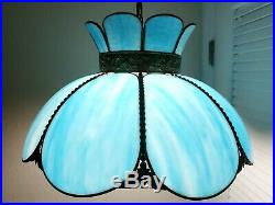 Vintage Tiffany Style Stained Slag Glass Hanging Ceiling Light Fixture Swag Lamp