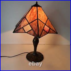 Vintage Tiffany Style Stained Slag Glass Table Lamp Pink Purple White Handmade