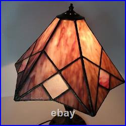 Vintage Tiffany Style Stained Slag Glass Table Lamp Pink Purple White Handmade