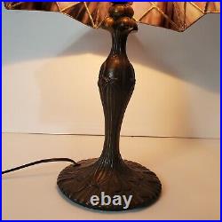 Vintage Tiffany Style Stained Slag Glass Table Lamp Pink Purple White Handmade