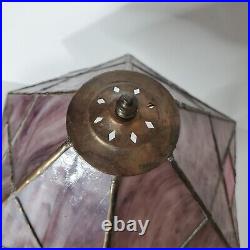 Vintage Tiffany Style Stained Slag Glass Table Lamp Pink Purple White Handmade