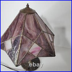 Vintage Tiffany Style Stained Slag Glass Table Lamp Pink Purple White Handmade