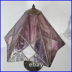 Vintage Tiffany Style Stained Slag Glass Table Lamp Pink Purple White Handmade