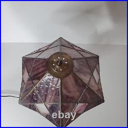 Vintage Tiffany Style Stained Slag Glass Table Lamp Pink Purple White Handmade