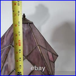 Vintage Tiffany Style Stained Slag Glass Table Lamp Pink Purple White Handmade