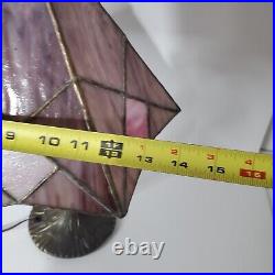 Vintage Tiffany Style Stained Slag Glass Table Lamp Pink Purple White Handmade