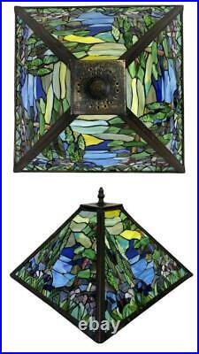 Vintage Tiffany Style Stained Slag Ripple Glass Landscape Scenic 14 Lamp Shade
