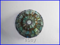 Vintage Tiffany Style Stained glass Lamp Shade Slag Akro Green Blue MCM