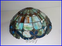 Vintage Tiffany Style Stained glass Lamp Shade Slag Akro Green Blue MCM