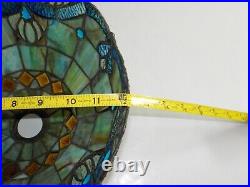 Vintage Tiffany Style Stained glass Lamp Shade Slag Akro Green Blue MCM