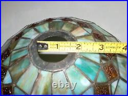 Vintage Tiffany Style Stained glass Lamp Shade Slag Akro Green Blue MCM