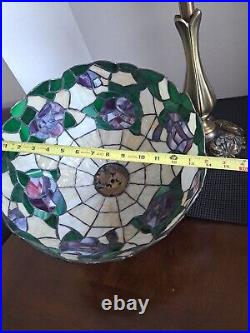 Vintage Tiffsny Style Leaded Stained Glass Table Lamp Slag Brass 22