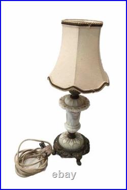 Vintage UV Reactive Pale Green & Beige Slag Glass 15 Table Lamp And Shade