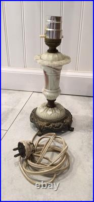 Vintage UV Reactive Pale Green & Beige Slag Glass 15 Table Lamp And Shade