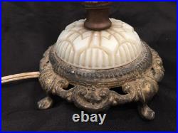 Vintage UV Reactive Pale Green & Beige Slag Glass 15 Table Lamp And Shade