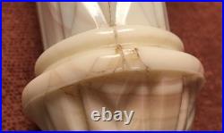 Vintage UV Reactive Pale Green & Beige Slag Glass 15 Table Lamp And Shade