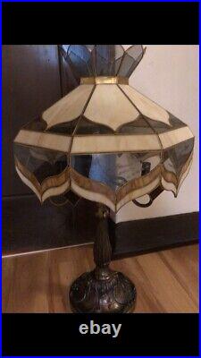 Vintage Unique Caramel Slag Glass Etched Birds Lily Base Table Lamp