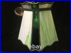 Vintage Unusual Green Stained Slag Glass Hanging Ceiling Light Fixture Swag Lamp