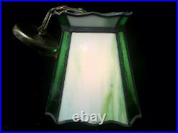 Vintage Unusual Green Stained Slag Glass Hanging Ceiling Light Fixture Swag Lamp