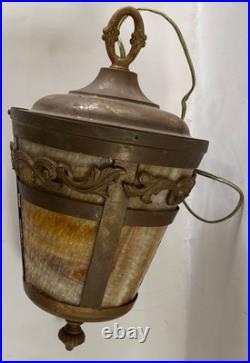 Vintage Victorian Era Bras Slag Glass Hanging Light Shade