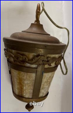 Vintage Victorian Era Bras Slag Glass Hanging Light Shade