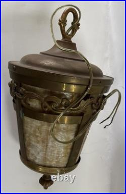 Vintage Victorian Era Bras Slag Glass Hanging Light Shade