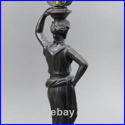 Vintage Victorian Figural Woman / Goddess Metal Lamp With Slag Shade 23 High