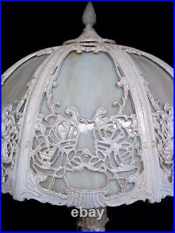 Vintage Victorian Salem Brothers 8 Panels Slag Curved Glass Boudoir Lamp C. 1920