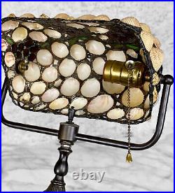 Vintage Victorian Shell & Slag Glass Grape Motif Library Desk Lamp