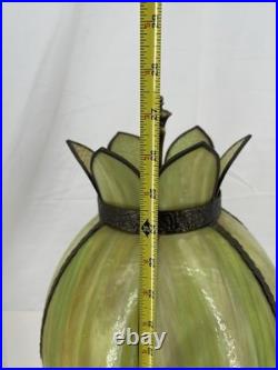 Vintage Victorian Slag Glass Tulip Lotus Table Lamp Green Amber Ornate Brass Vintage Victorian Slag Glass Tulip Lotus Table Lamp Green Amber Ornate Brass