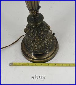 Vintage Victorian Slag Glass Tulip Lotus Table Lamp Green Amber Ornate Brass